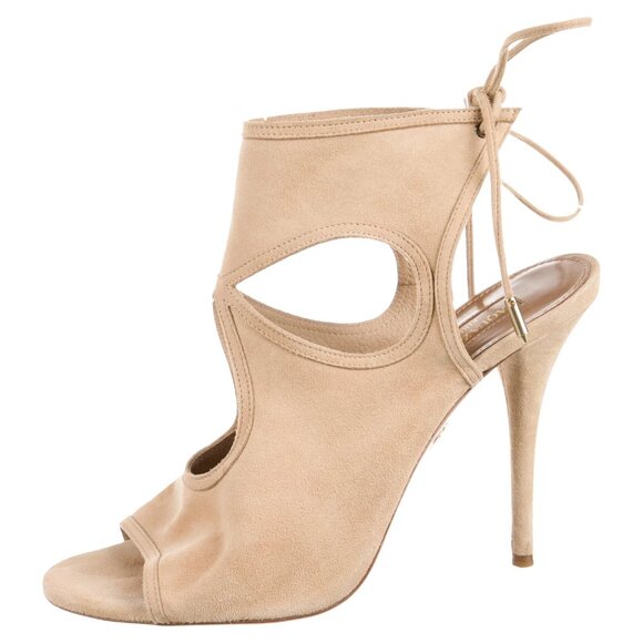 AQUAZZURA Suede Cutout Accent T-Strap Sandals Size: 9 | US9, IT39 - Picture 1 of 5